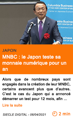 Economie mnbc le japon teste sa monnaie nume rique pour un an