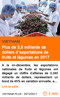Economie plus de 3 5 milliards de dollars d exportations de fruits et legumes en 2017