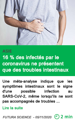 Science 16 des infecte s par le coronavirus ne pre sentent que des troubles intestinaux