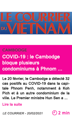 Societe covid 19 le cambodge bloque plusieurs condominiums a phnom penh