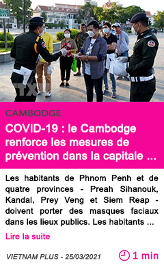 Societe covid 19 le cambodge renforce les mesures de pre vention dans la capitale et quatre provinces