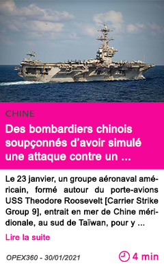 Societe des bombardiers chinois soupc onne s d avoir simule une attaque contre un porte avions ame ricain pre s de tai wan