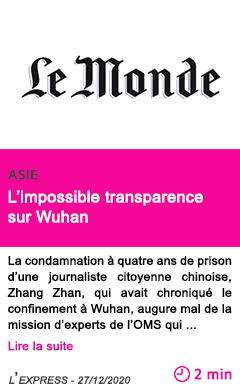 Societe l impossible transparence sur wuhan