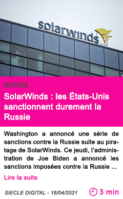 Societe solarwinds les e tats unis sanctionnent durement la russie